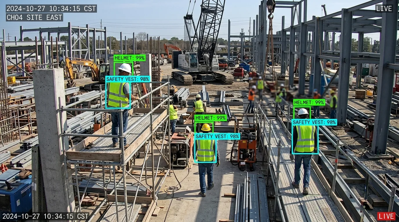 Intelligent PPE Detection & Workplace Safety System: Real-Time Computer Vision Across Active Industrial Jobsites.
